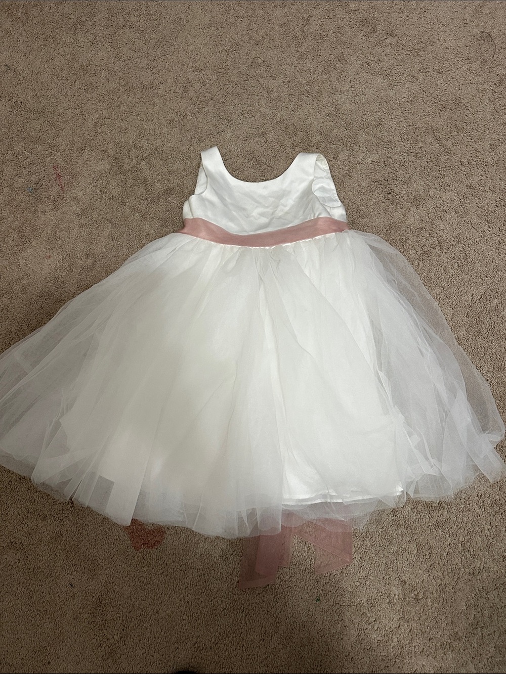 Azazie White Tulle Flower Girl Dress with Pink Sash